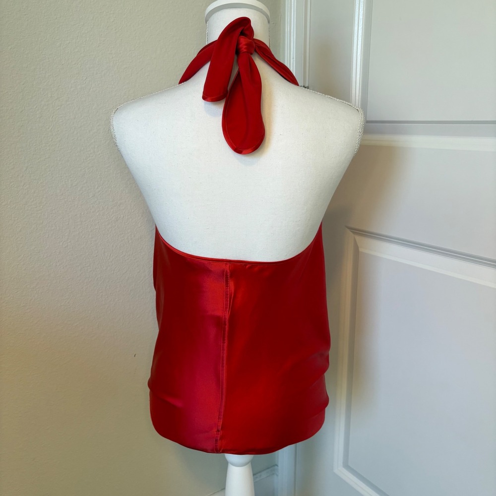 Ramy Brook Red Harriet Multi-Way Silk Halter Top Small S/P Satin Drape Neck - Picture 3 of 10